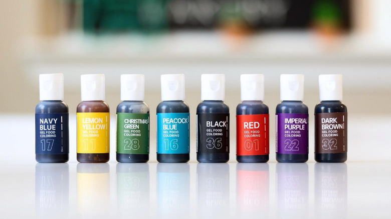 Eight vials of gel colors