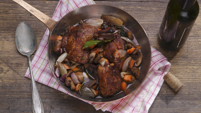 Pan of coq au vin