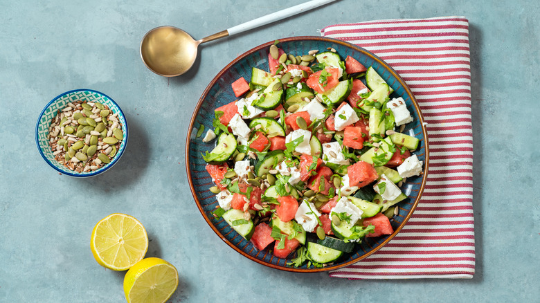 cucumber salad with nuts and lemon