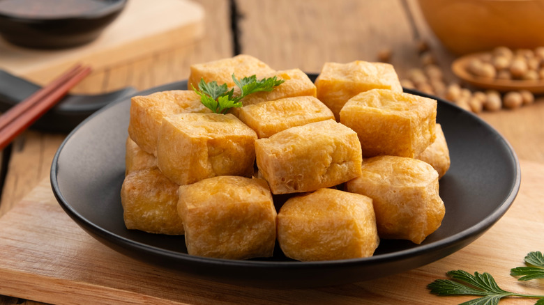 Crispy tofu on a plate