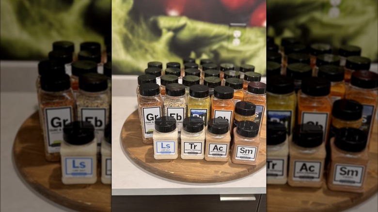 A variety of Spiceology blends in clear bottles