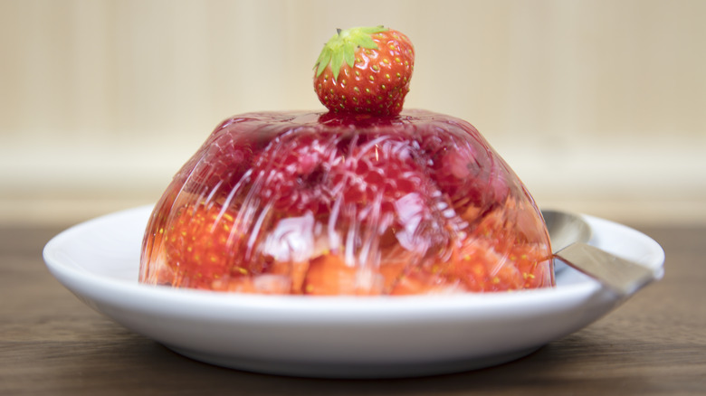 bowl of Jell-O with strawberries