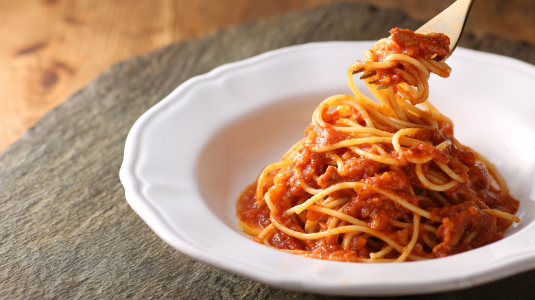 Bowl of spaghetti with sauce