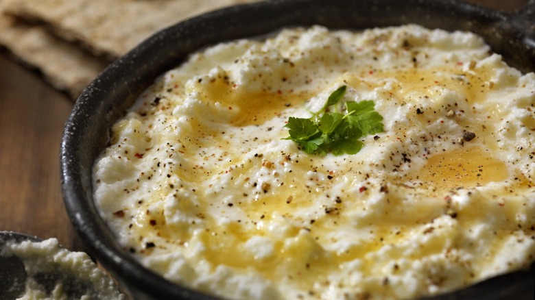Close-up of seasoned ricotta