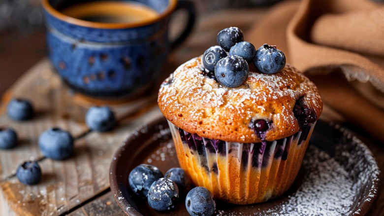 blueberry muffin and a cup of coffee
