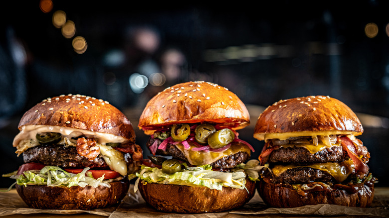 Three cheeseburgers