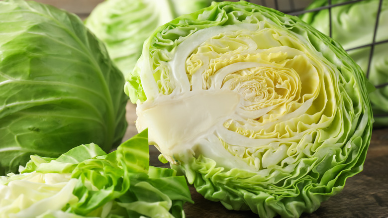 A head of sliced cabbage