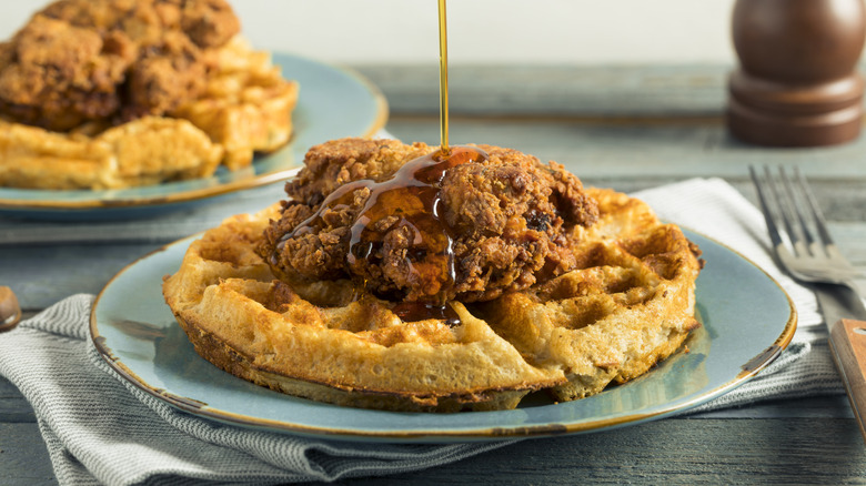 Homemade Southern Chicken and Waffles with Syrup