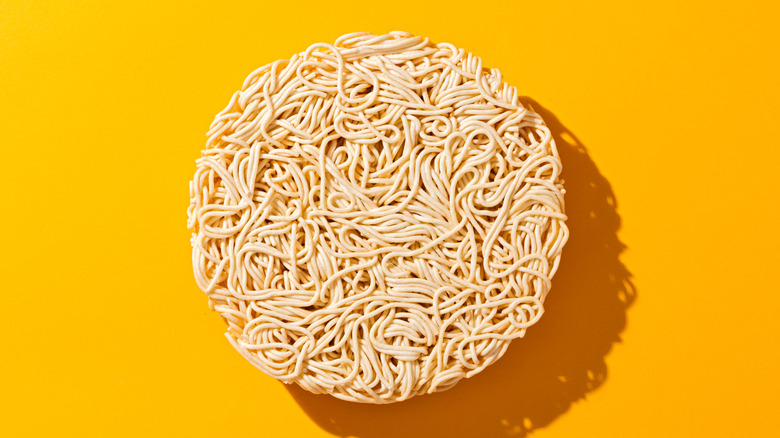Dry uncooked instant noodles.