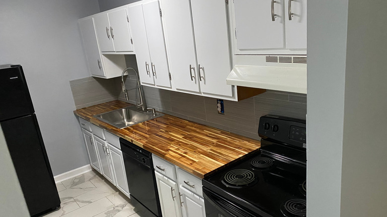 A modern galley kitchen.