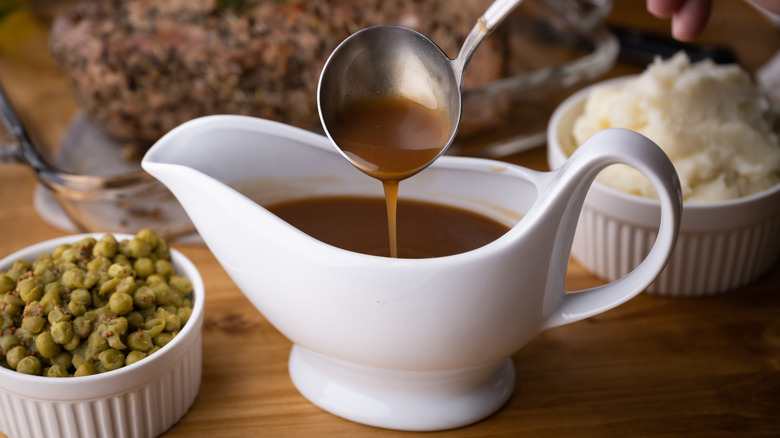 Gravy sauce in a pot.