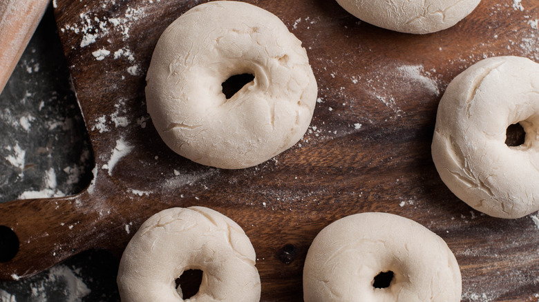 raw bagels ready to be cooked
