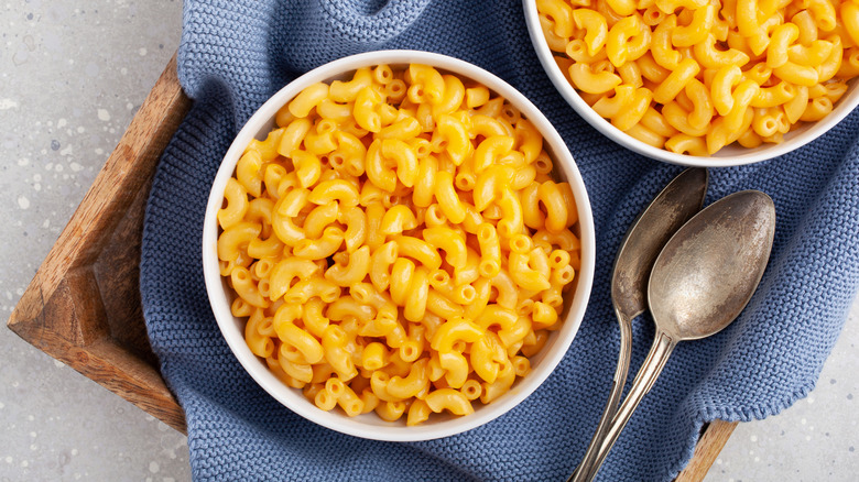 Bowls of macaroni and cheese.