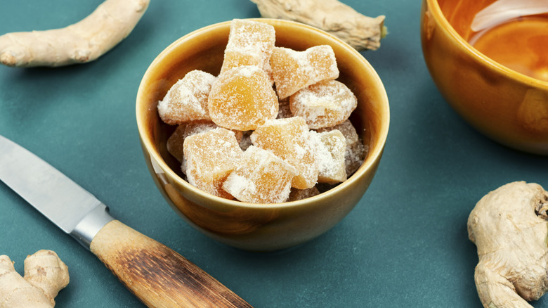 candied ginger in a bowl