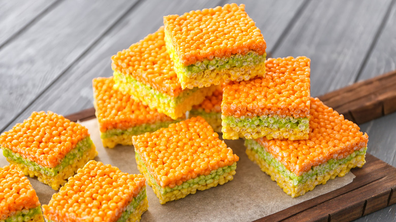 plate of orange Rice Krispies Treats