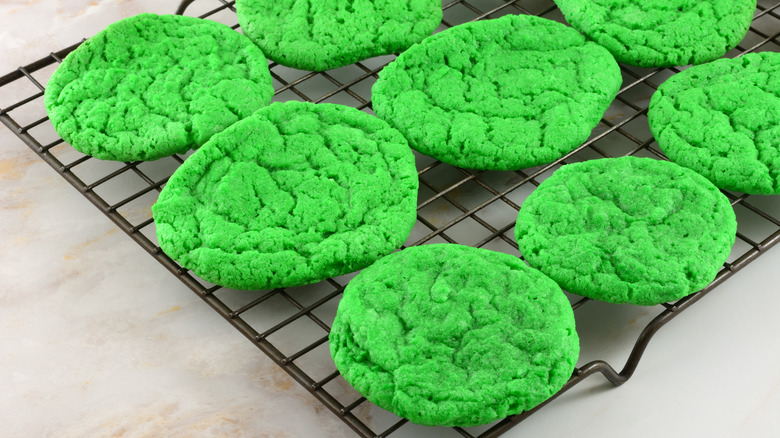 green Jell-O cookies on cooling rack
