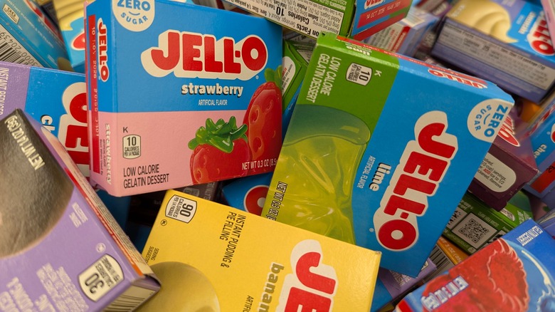 boxes of Jello-O in pile