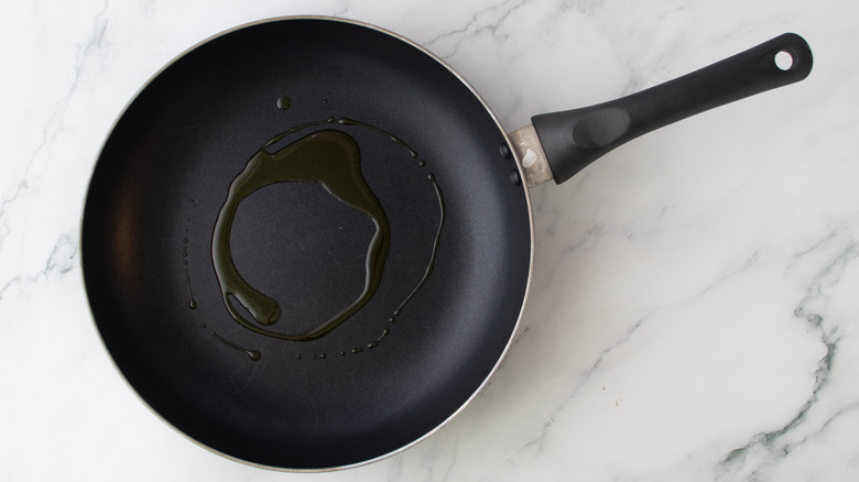 oil heating in skillet