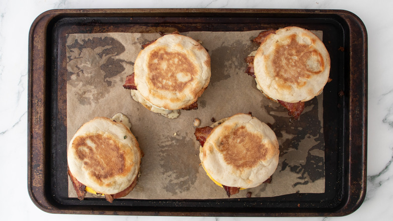 english muffins in a baking pan