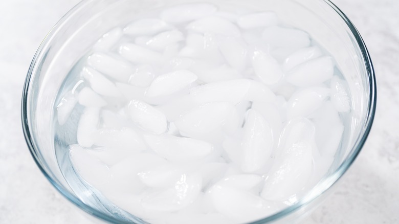 Bowl of ice bath water