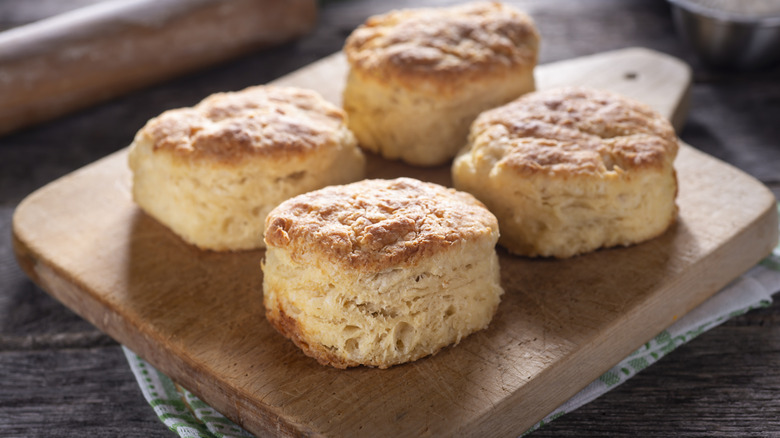 Baked biscuits on a cutting board