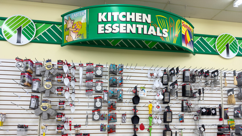 Wall of Dollar Tree kitchen essentials