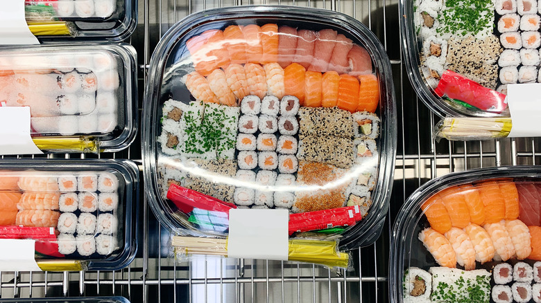 pre-packaged sushi in tray