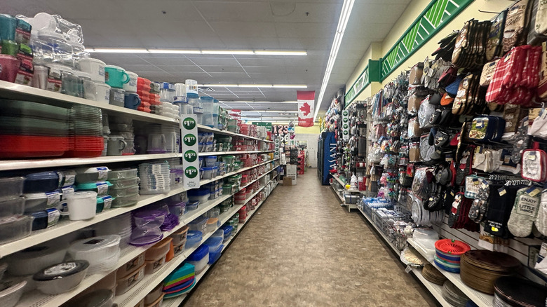 Kitchen products aisle at Dollar Tree.