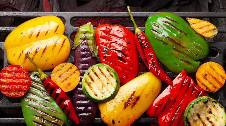 grilled vegetables on a coal fired grill