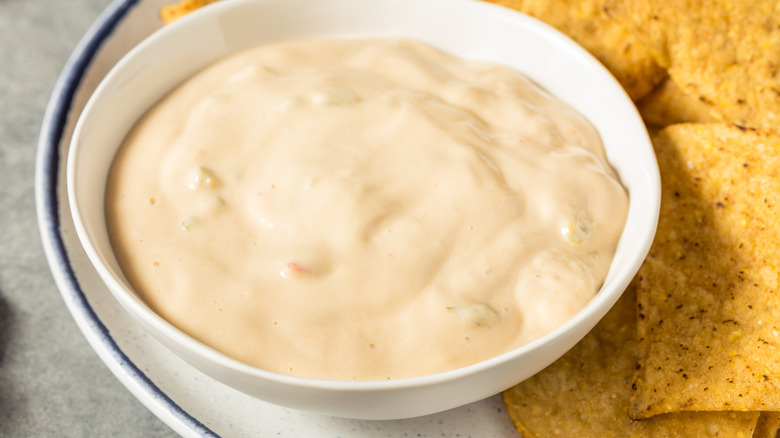 Homemade Creamy White Queso Dip with Tortilla Chips