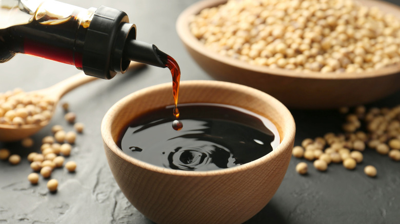 Soy sauce in a bowl