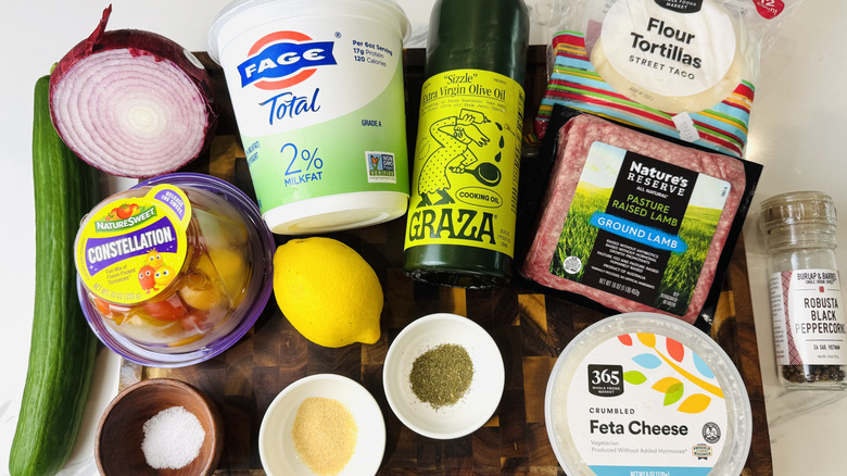 Ingredients for gyro-style Greek tacos
