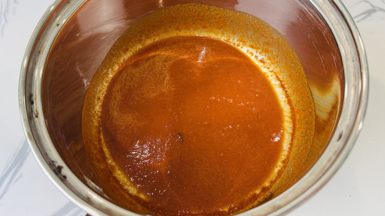 Homemade hot sauce in pot