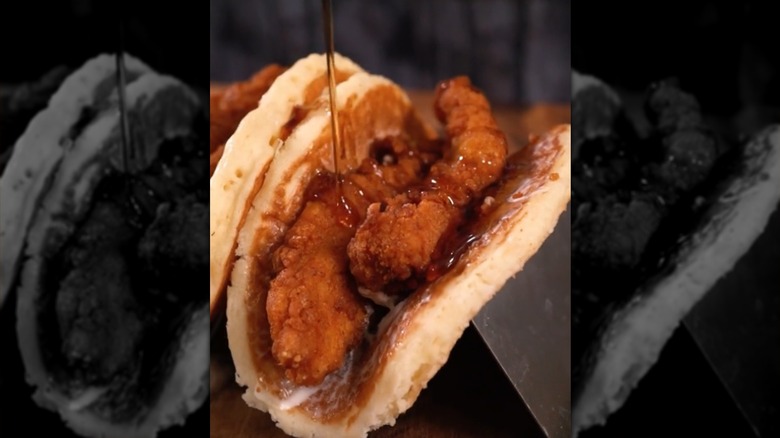 Denny's chicken and pancake tacos