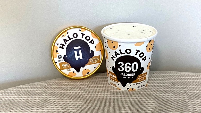Halo Top Chocolate Chip Cookie Dough pint sitting on a table