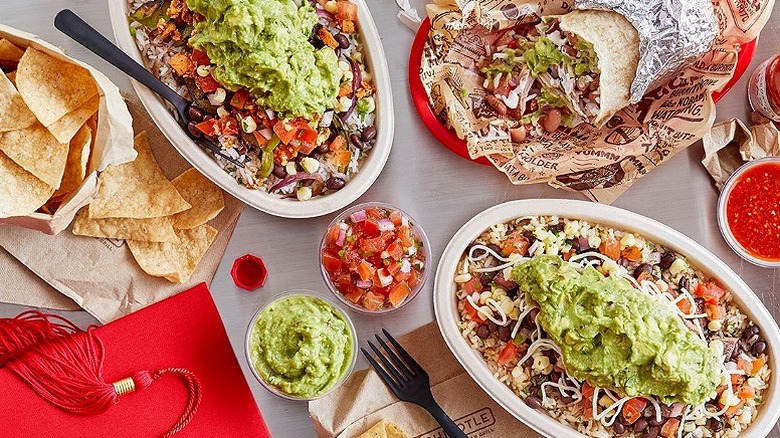 Variety of burrito bowls plus regular burrito from Chipotle.