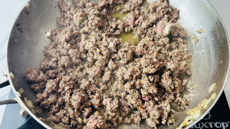 Beef browning in saucepan