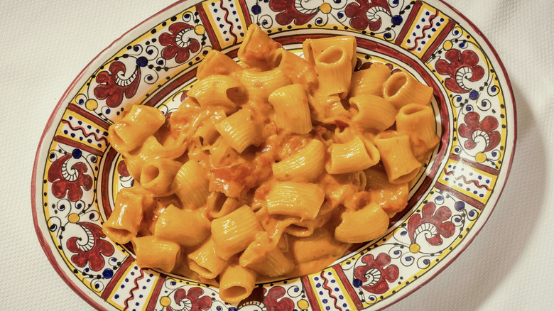 A pasta dish from Carbone on a decorative plate