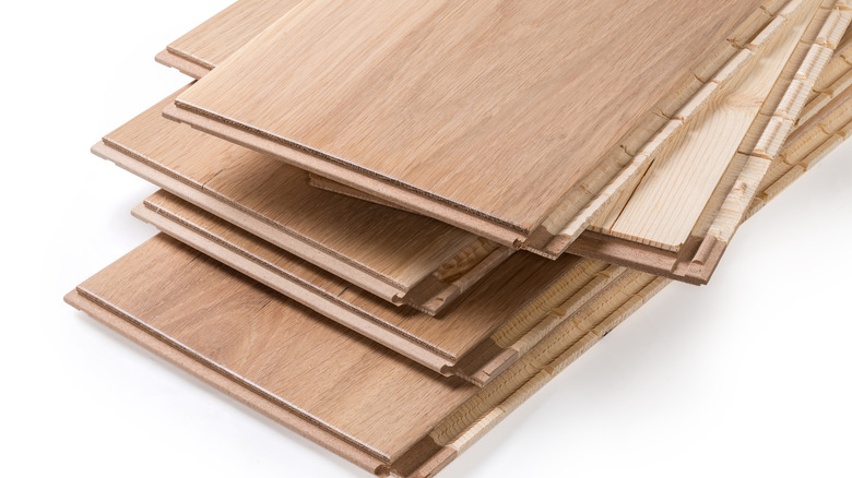 Stack of engineered hardwood planks