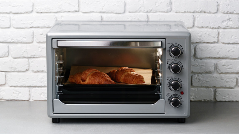 Croissants baking in oven