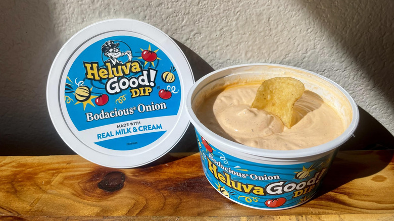 Open container of Heluva Good! Bodacious Onion Dip