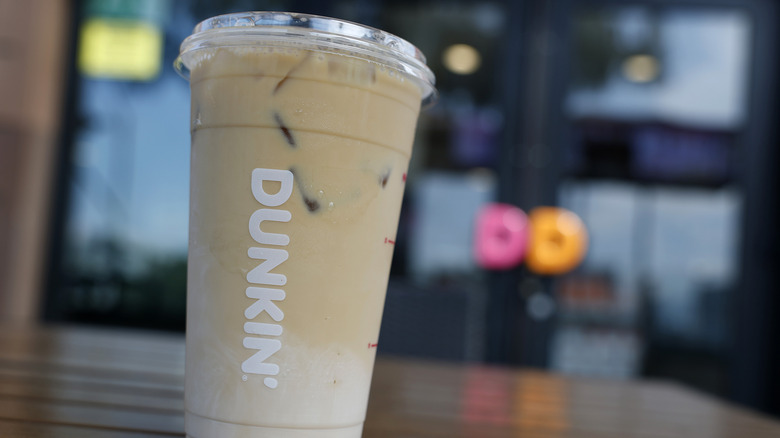 A medium Dunkin' Donuts iced coffee.