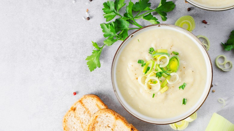 Soup on table with bread
