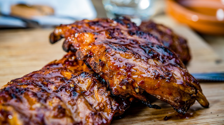 Ribs on a wooden board