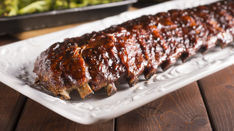 Slab of pork ribs on a plate