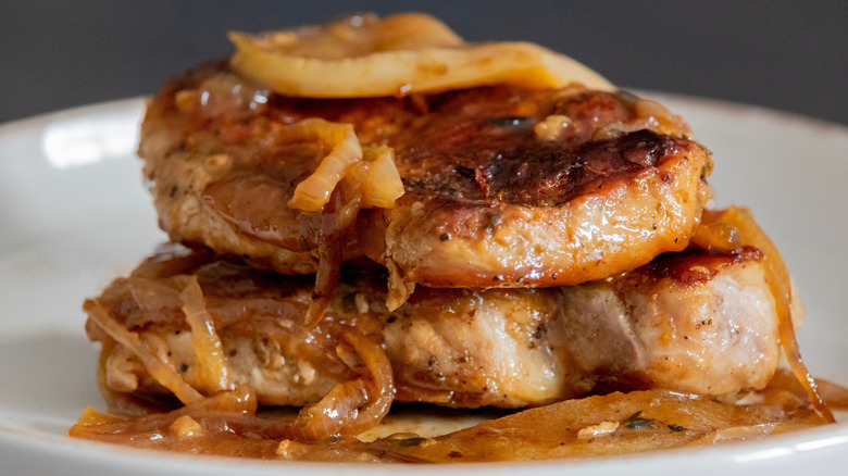 Plate of stacked pork chops