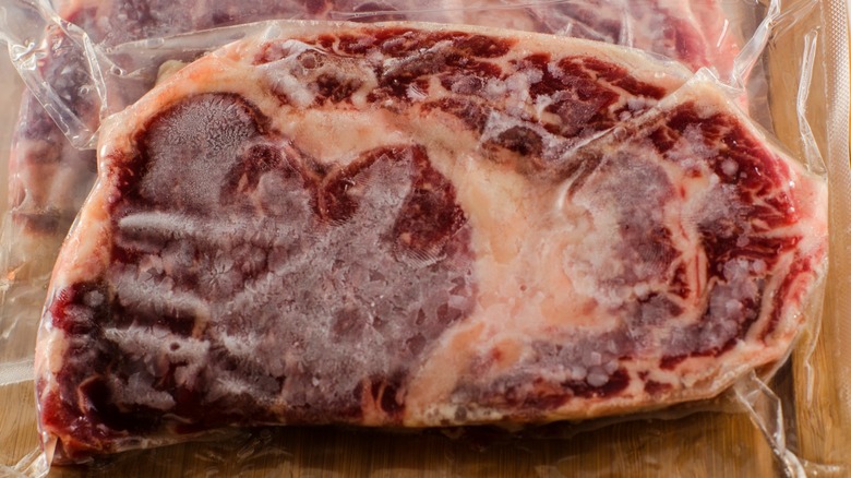 vacuum sealed frozen ribeye steak