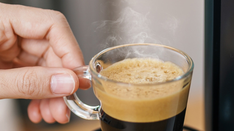 an espresso shot steaming