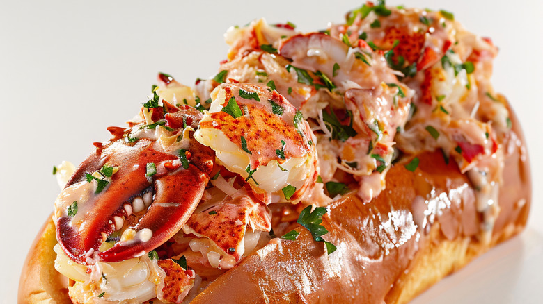 Lobster roll with claw and tail meat.