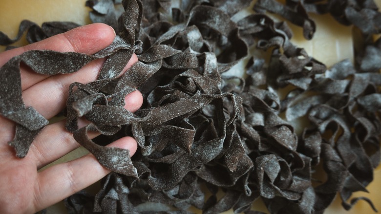 Freshly made chocolate pasta